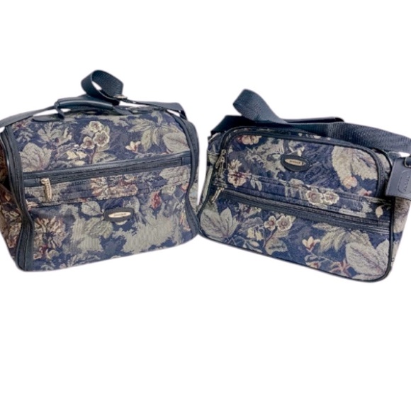 🌺VINTAGE JAGUAR JC PENNEY 2 PIECE TAPESTRY FLORAL PRINT CARRY-ON LUGGAGE SET - Picture 1 of 16